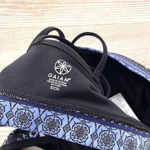 Gaiam Strappy Printed Yoga Sports Bra | Nova Black/Purple Small - Picture 3 of 5